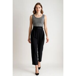 80s vtg‎ black silver lamé belted jumpsuit size M